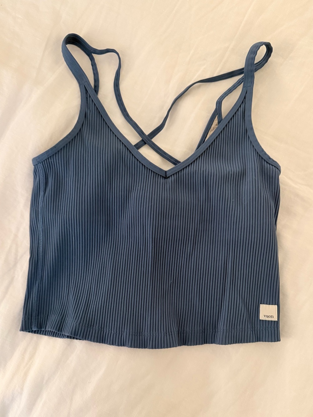 Vuori Slate Blue Ribbed Crisscross V-Neck Camisole